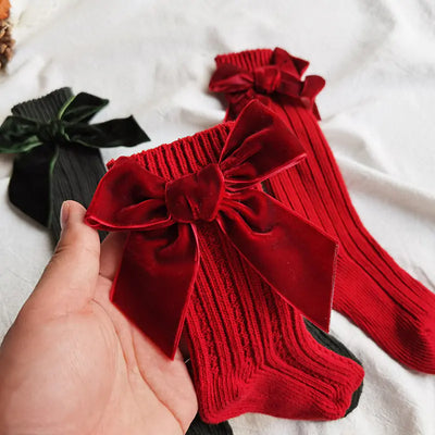 Baby Bowknot Woolen Solid Color Tube Socks