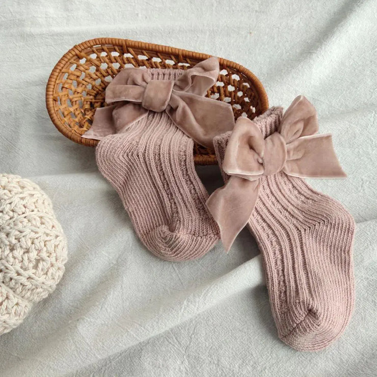 Baby Bowknot Woolen Solid Color Tube Socks