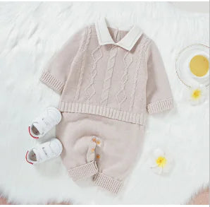 Knitted Baby Romper with Collar (Single Piece)
