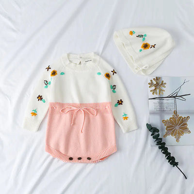Hand-Embroidered Knitted Baby Romper Jumpsuit