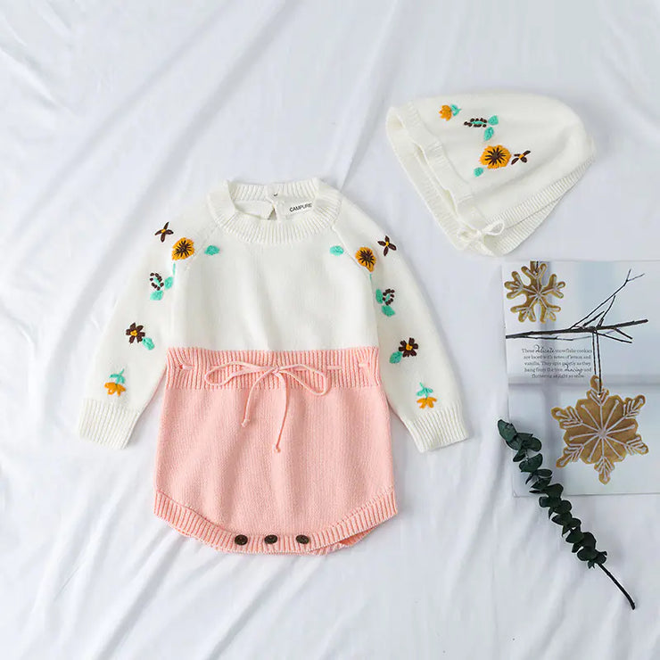 Hand-Embroidered Knitted Baby Romper Jumpsuit