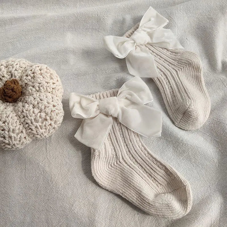 Baby Bowknot Woolen Solid Color Tube Socks