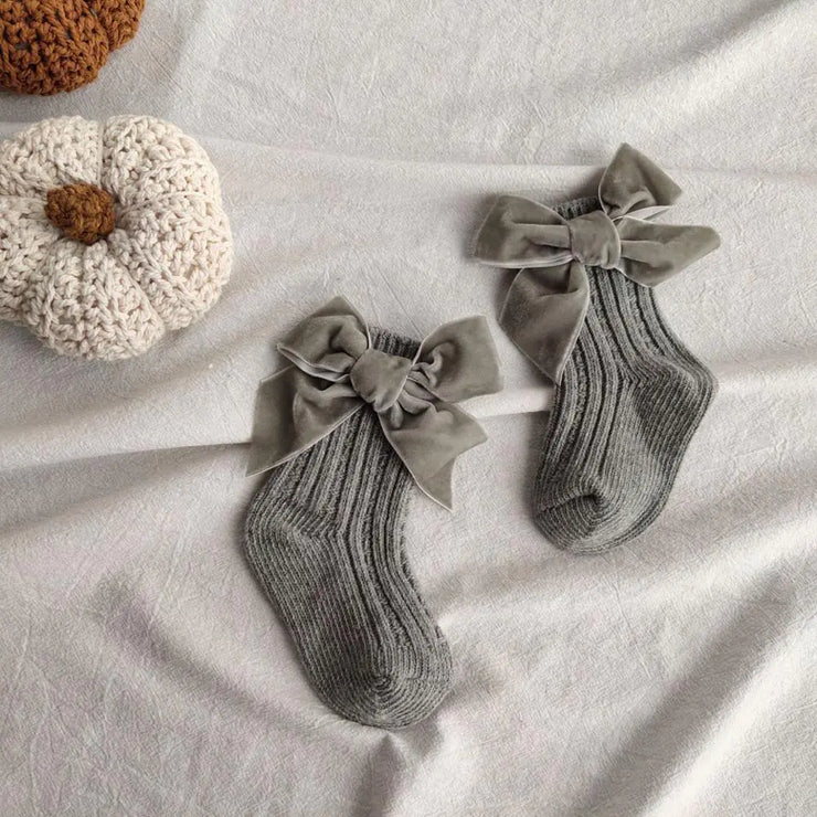 Baby Bowknot Woolen Solid Color Tube Socks